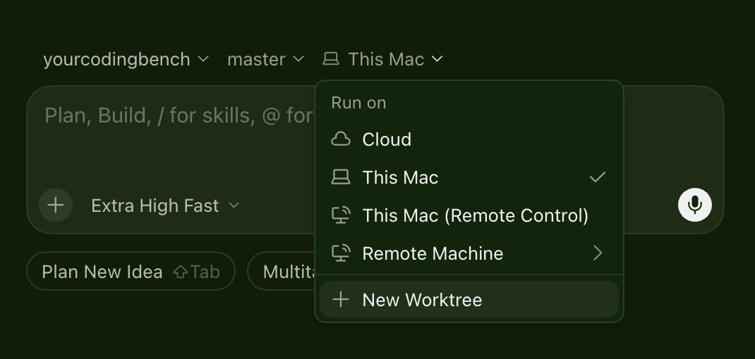 Starting a new Cursor agent in a new worktree