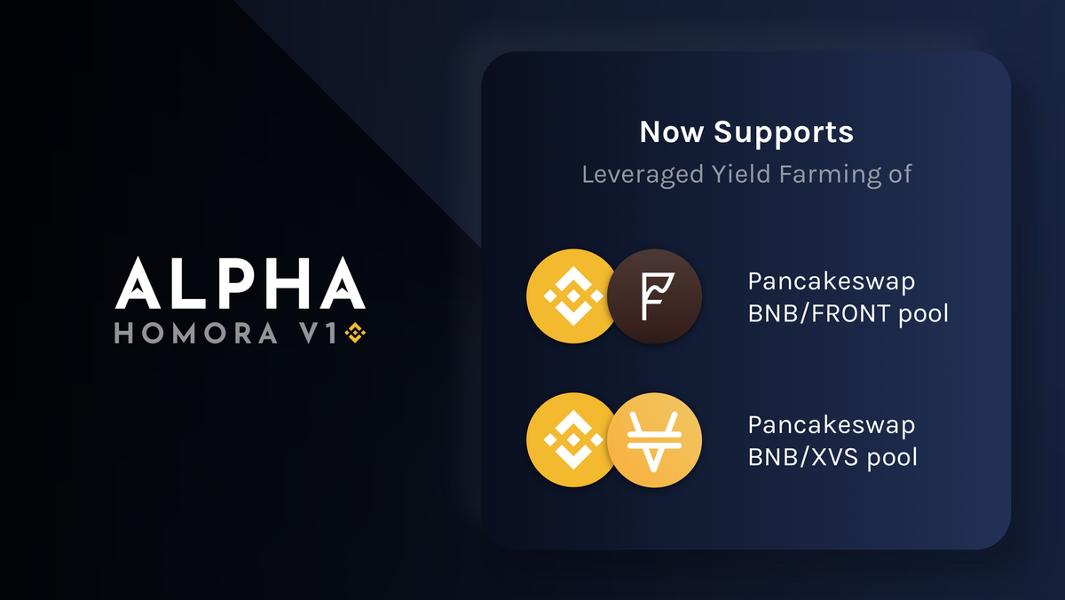 Alpha Homora vBSC Adds Leveraged BNB/XVS and BNB/FRONT Pools