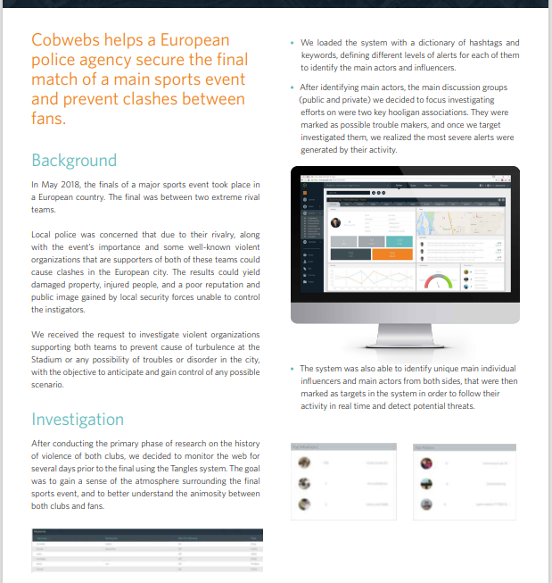 A sell sheet that outlines the capabilities of Cobwebs Technologies