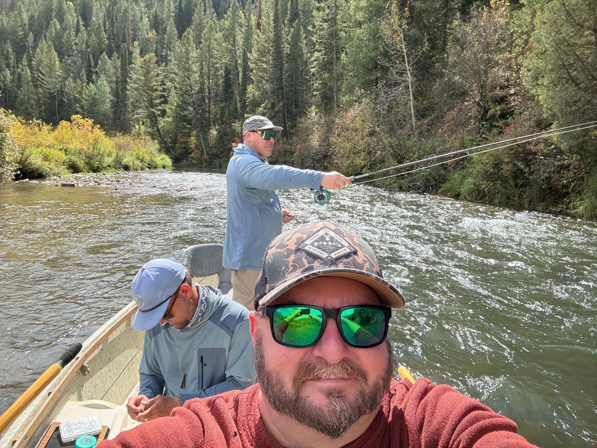 Picture of three guys in a drift boat on the Salt River.
