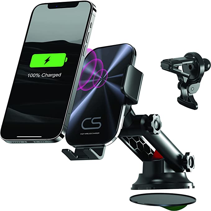 Wireless Car Charger, 15w Qi Fast Charging Auto Clamping, Car Phone Charger Mount, Windshield Dashboard Air Vent Phone Holder for Samsung Note, Galaxy, Huawei, Lg, iPhone 13, 12, Mini, Max Pro etc.