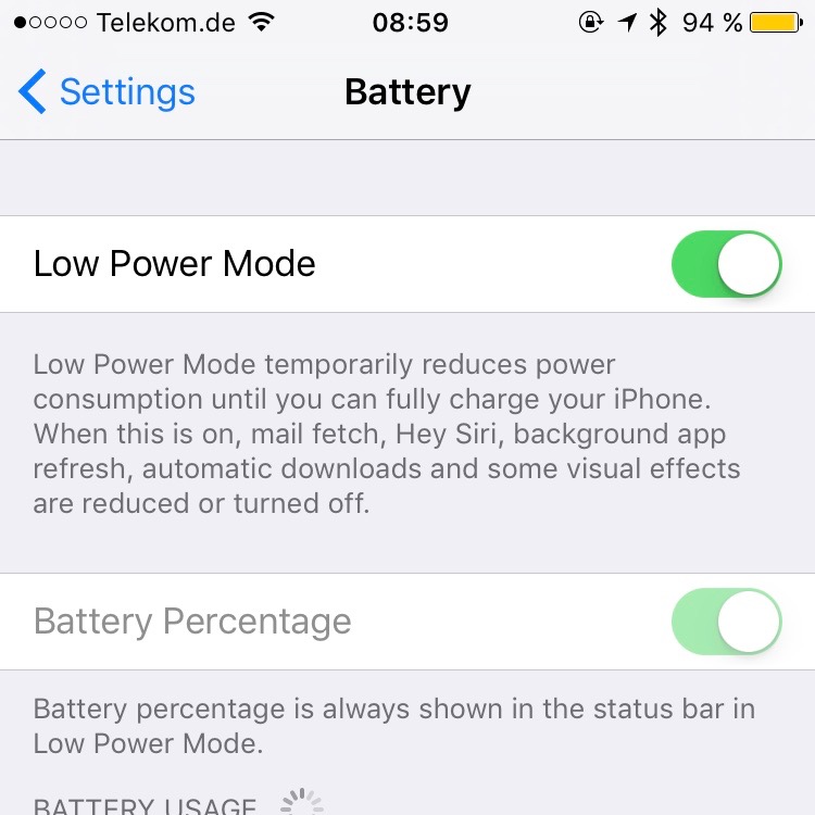iPhone Low Power Mode Batterie Test nach 8,5 Stunden