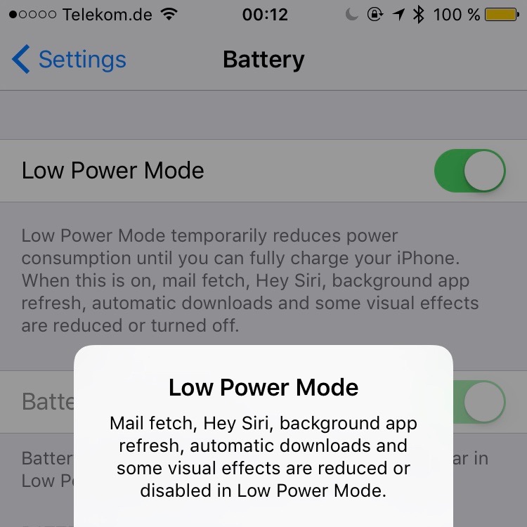 iPhone Low Power Mode Batterie Test einschalten