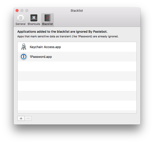 Pastebot Settings - Blacklist