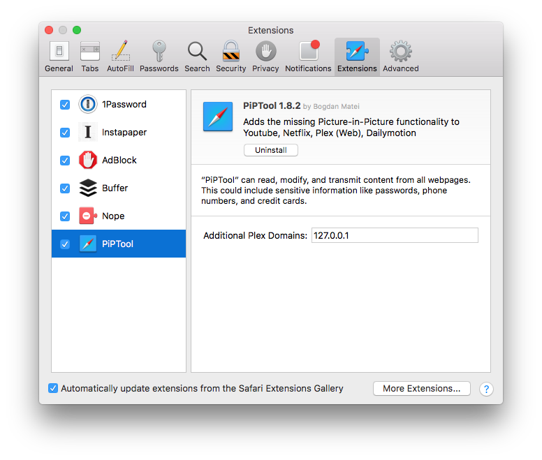 PLEX Picture in Picture Funktion Safari macOS