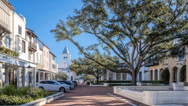 Rosemary Beach Barrett Square town center with limited shop parking