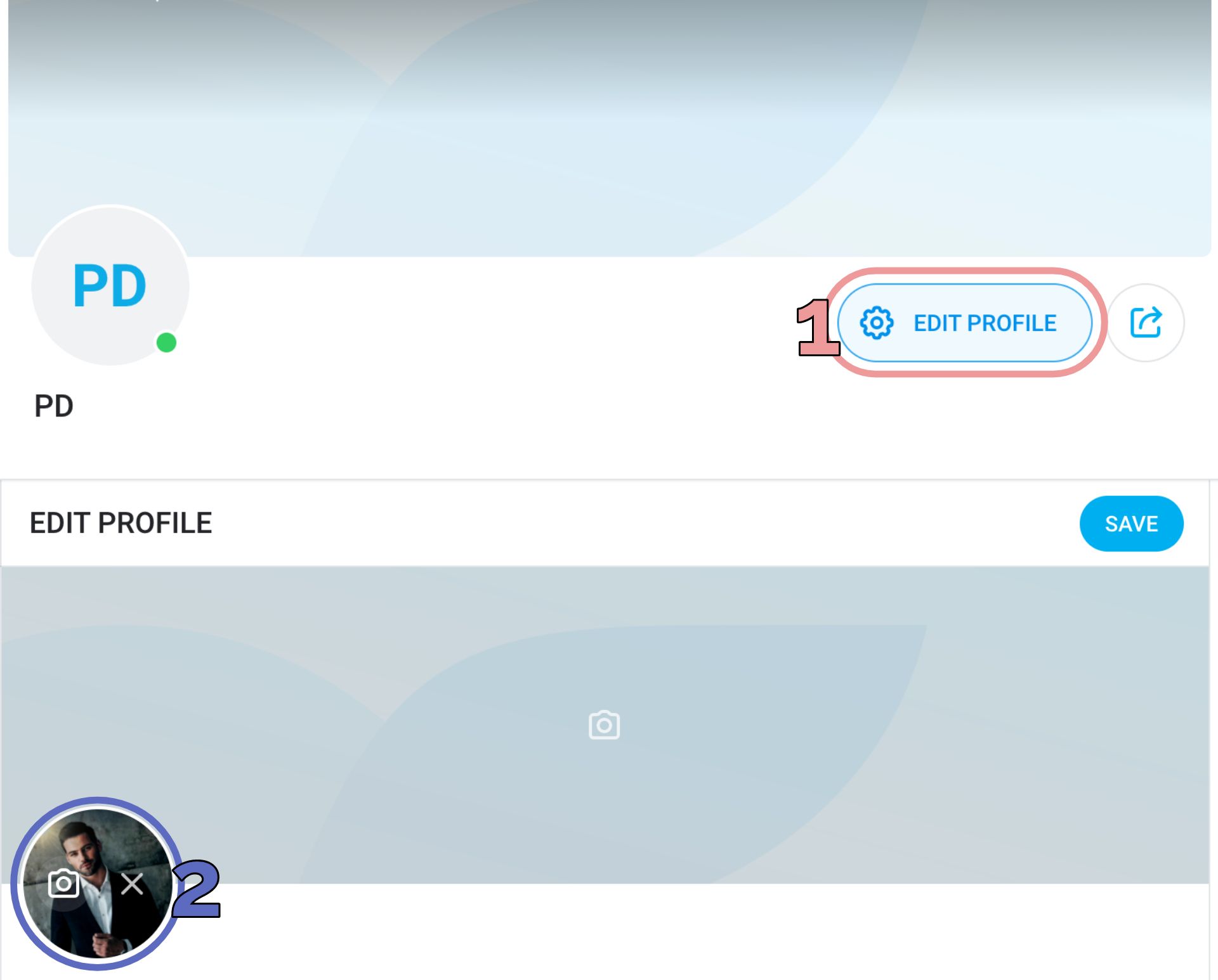 Screenshots showing how to upload a profile picture to your OnlyFans profile. 