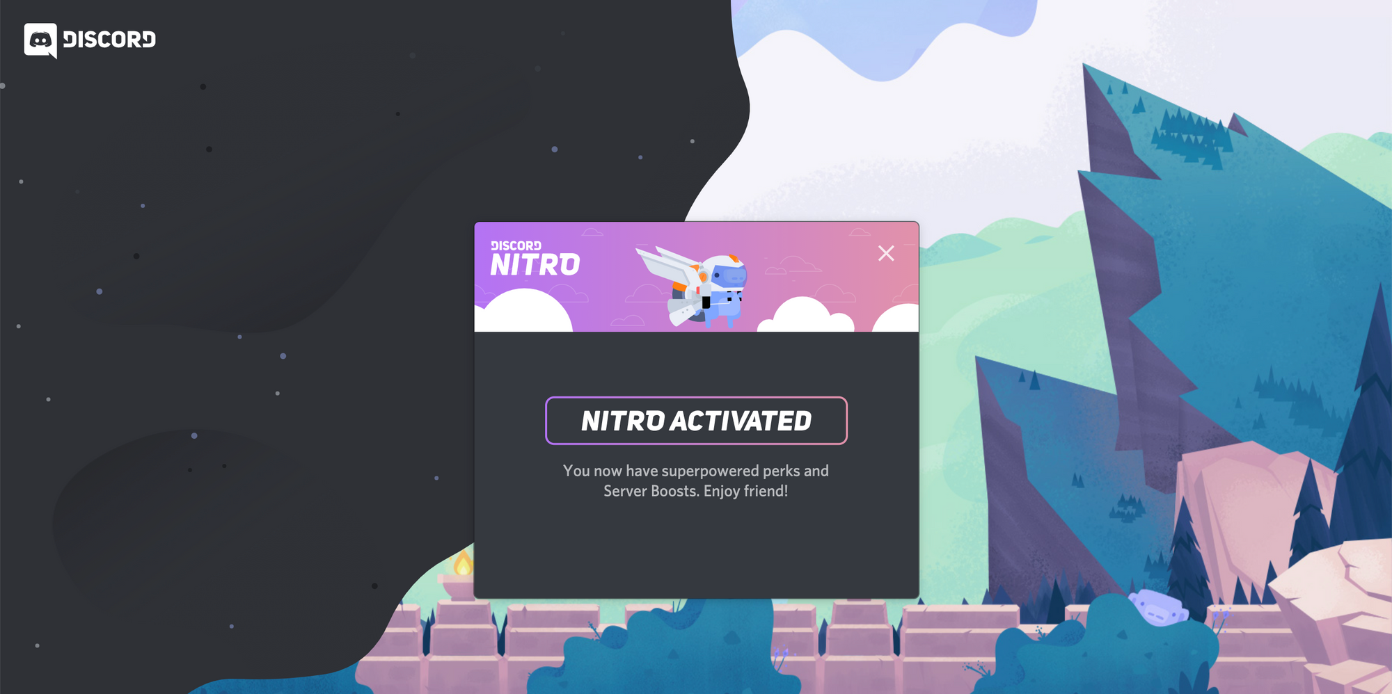 A screenshot of the page displayed when Discord Nitro is activated. 