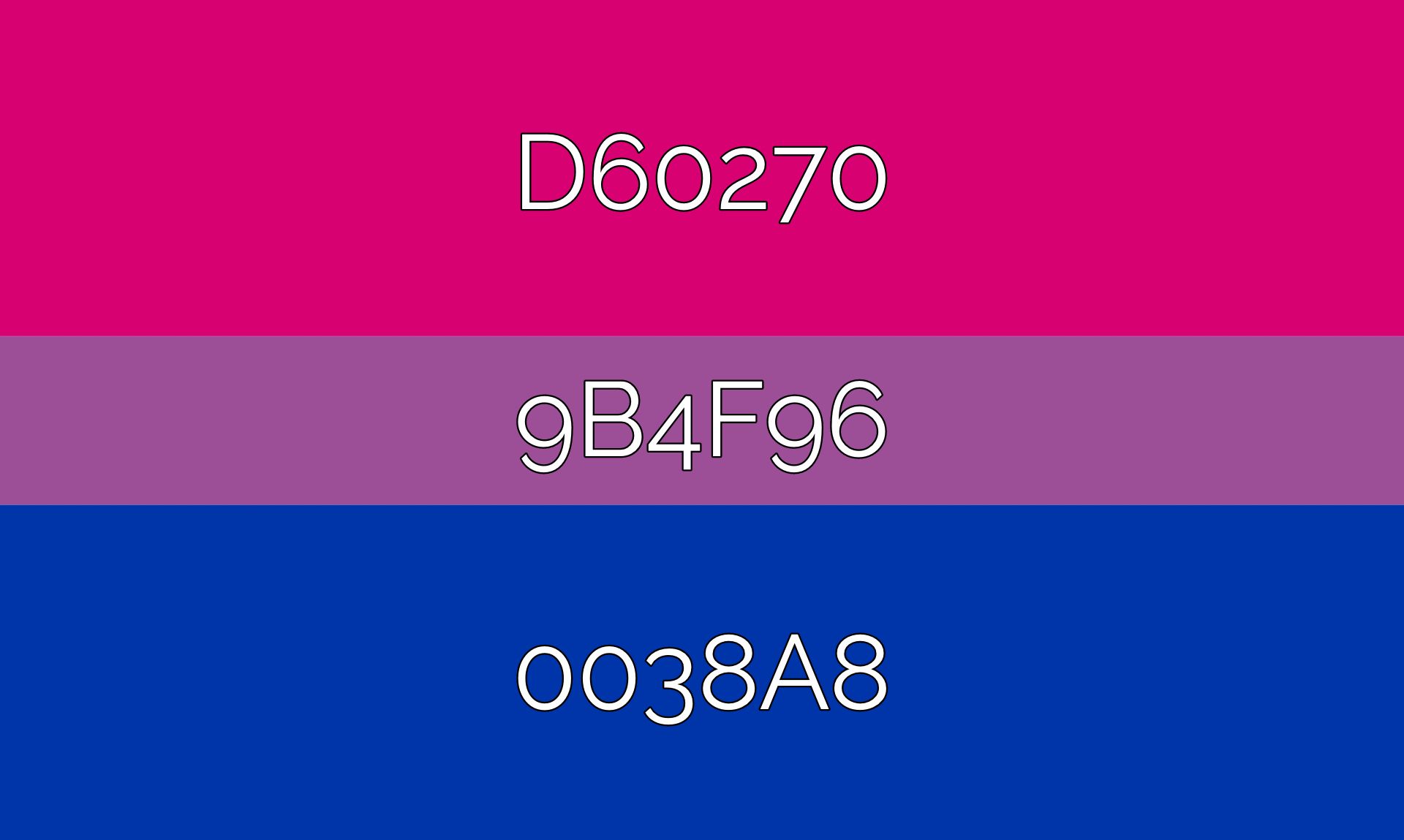 Graphic showing the Bisexual pride flag with color codes for each featured color.