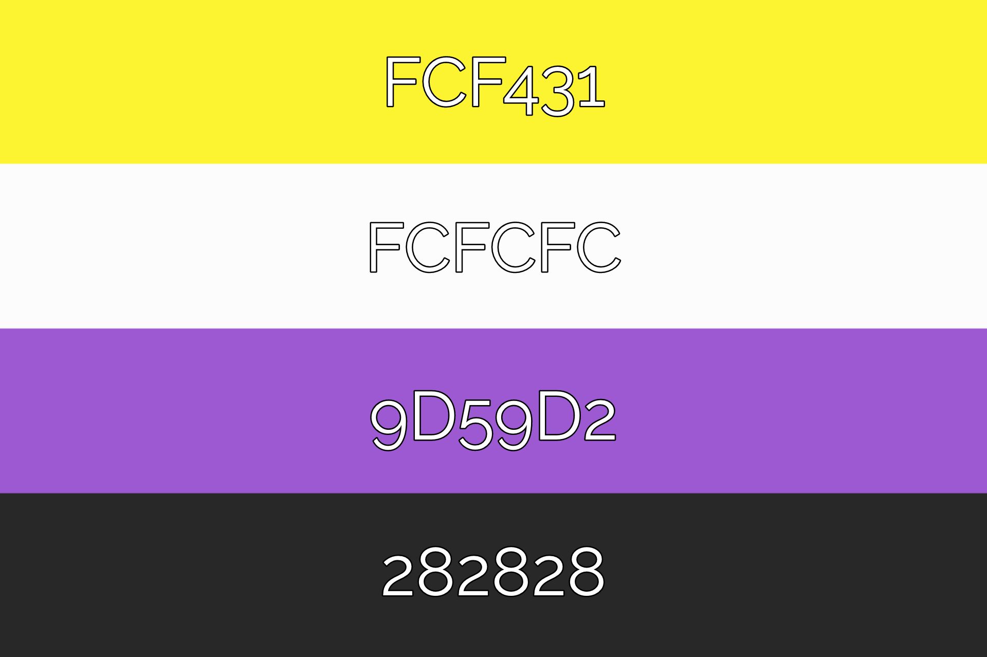 Graphic showing the Nonbinary pride flag with color codes for each featured color.
