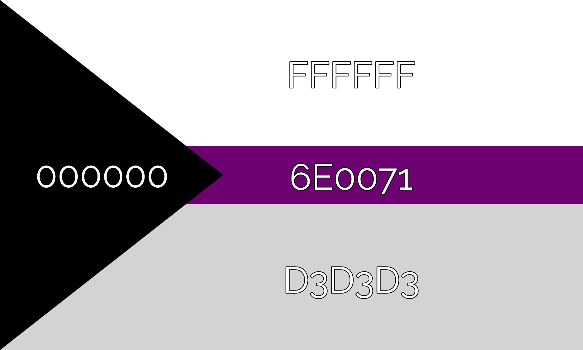 Graphic showing the Demisexual pride flag with color codes for each featured color.