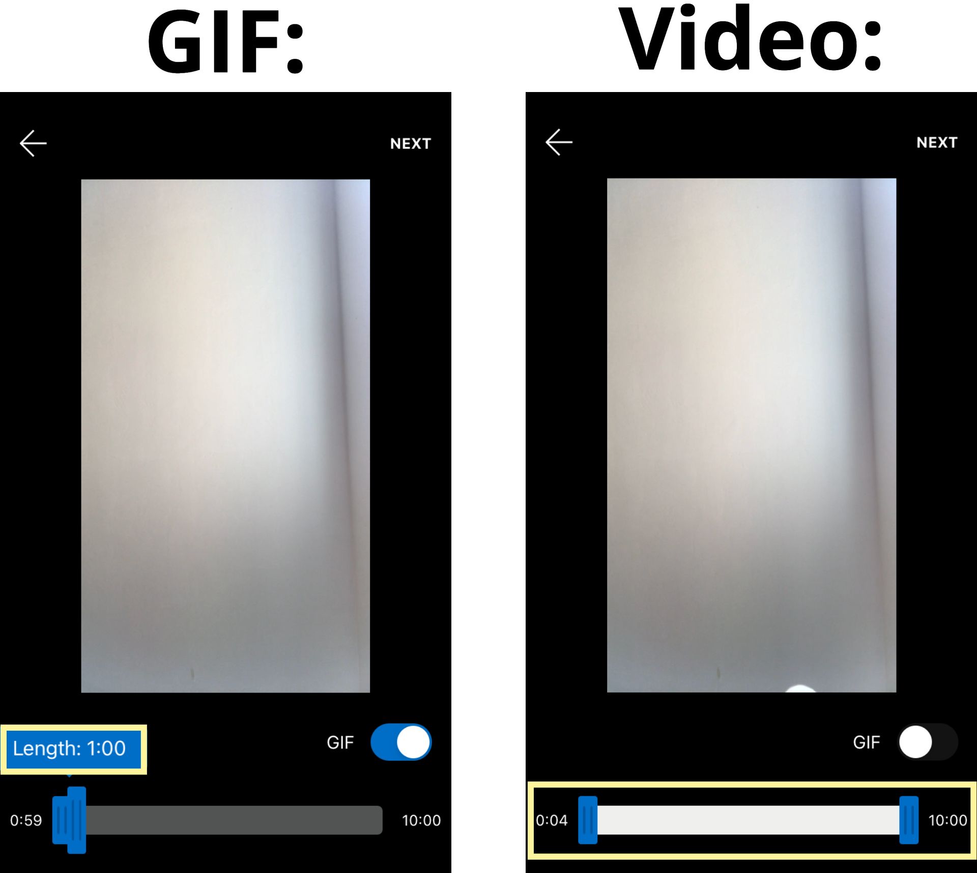 Screenshots showing the length limits for video and GIF posts in the Reddit video feed. 
