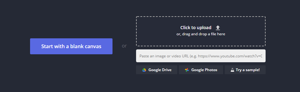 A screenshot showing the upload options in the Kapwing studio