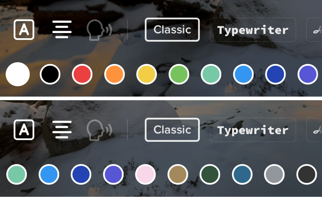 A screenshot showing the TikTok text editor with the currently available colors