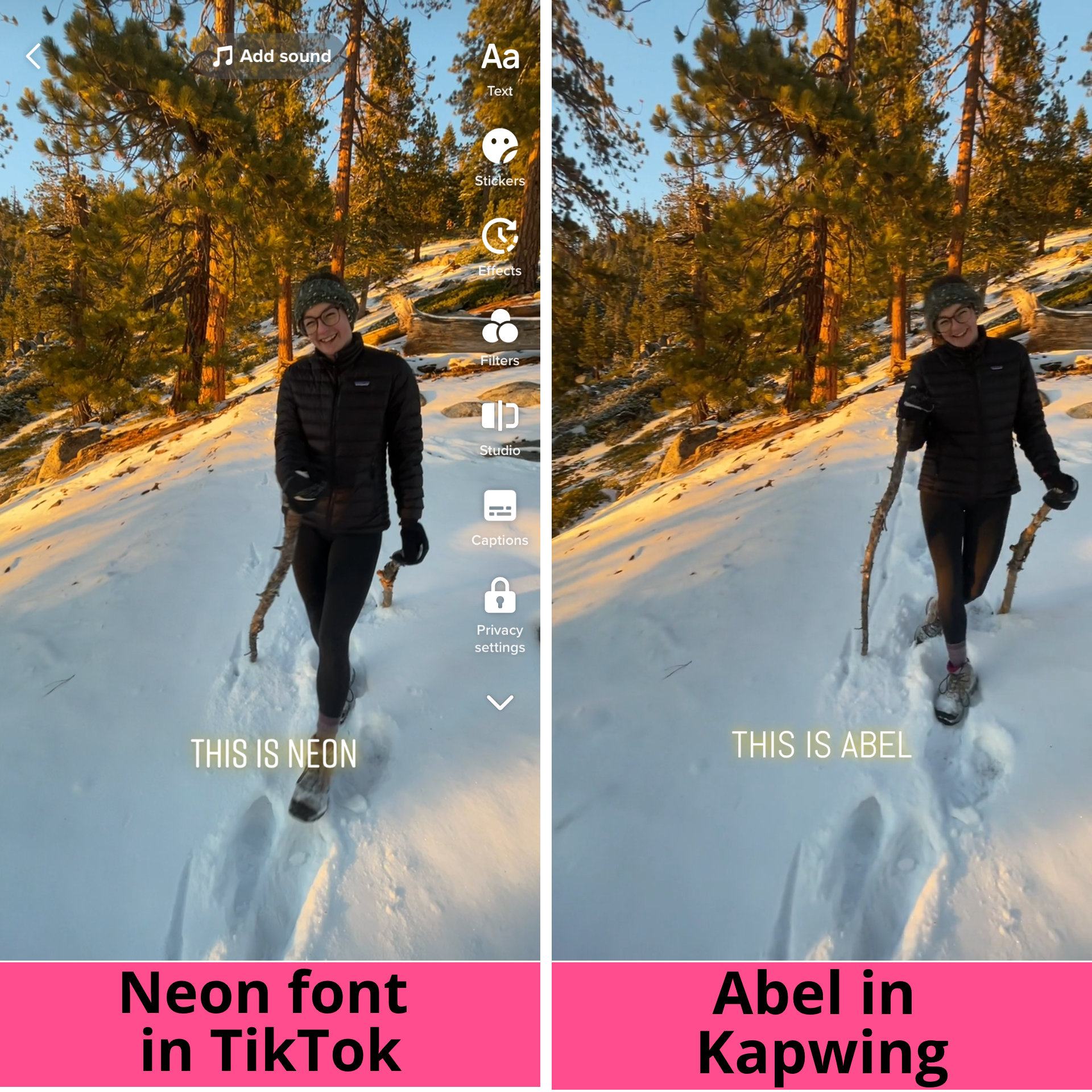 A side by side comparison of the Neon and Abel fonts.