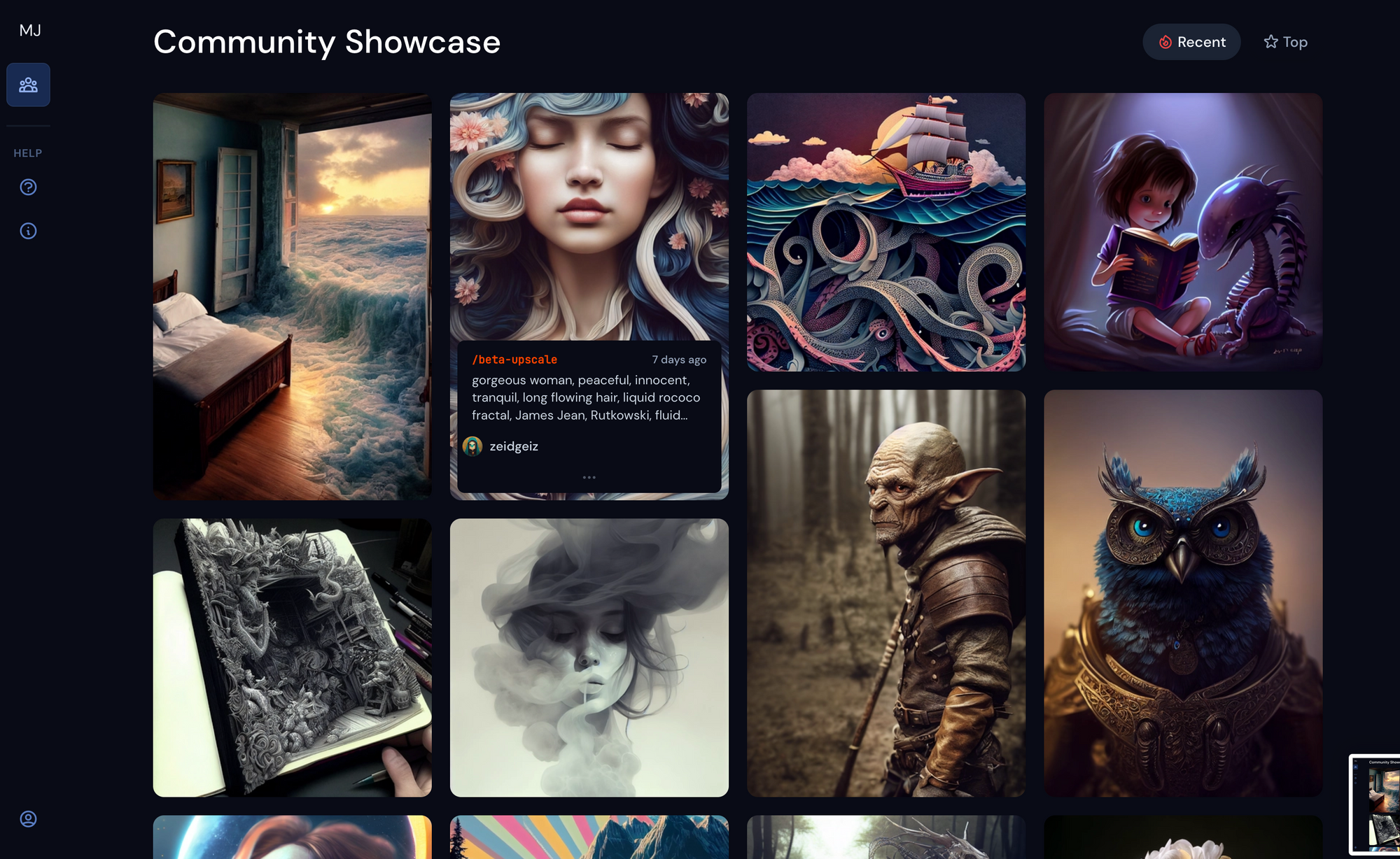 Examples of the best images created on Midjourney including a orc, owl, alien and mountains