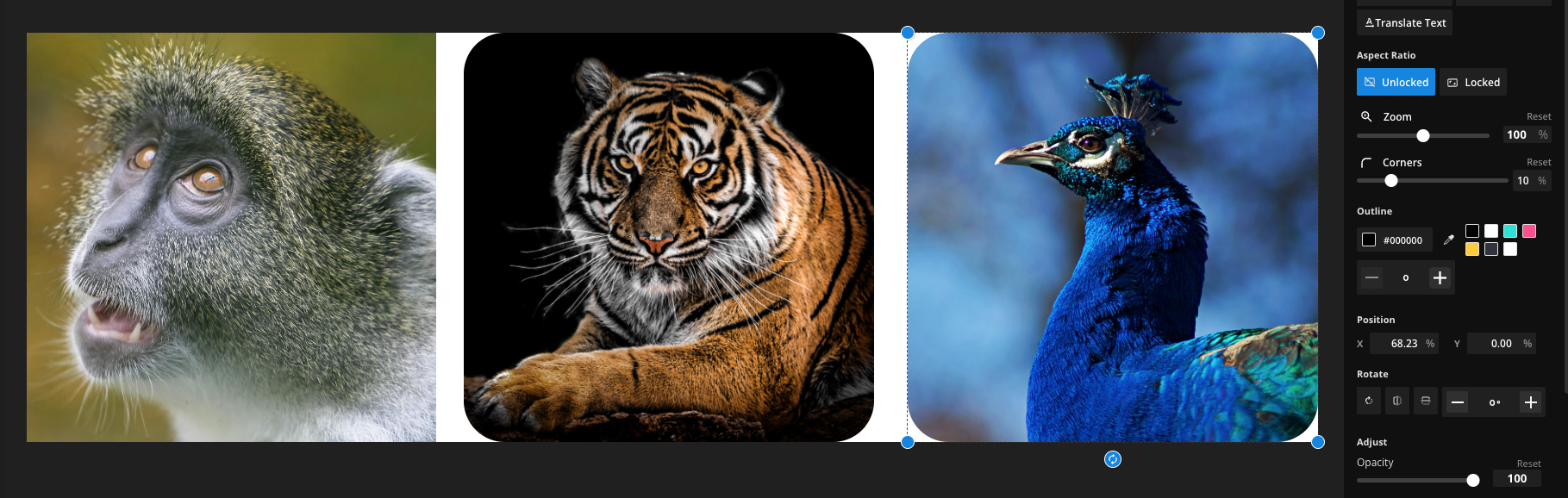 Adding 10px rounded corners for three images in a row