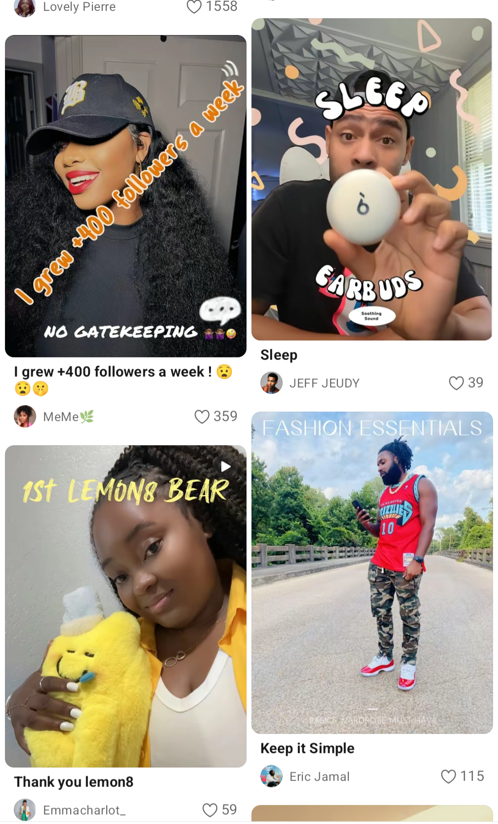 An example of cover images for popular posts: "1st Lemon8 Bear" and "Fashion Essentials."