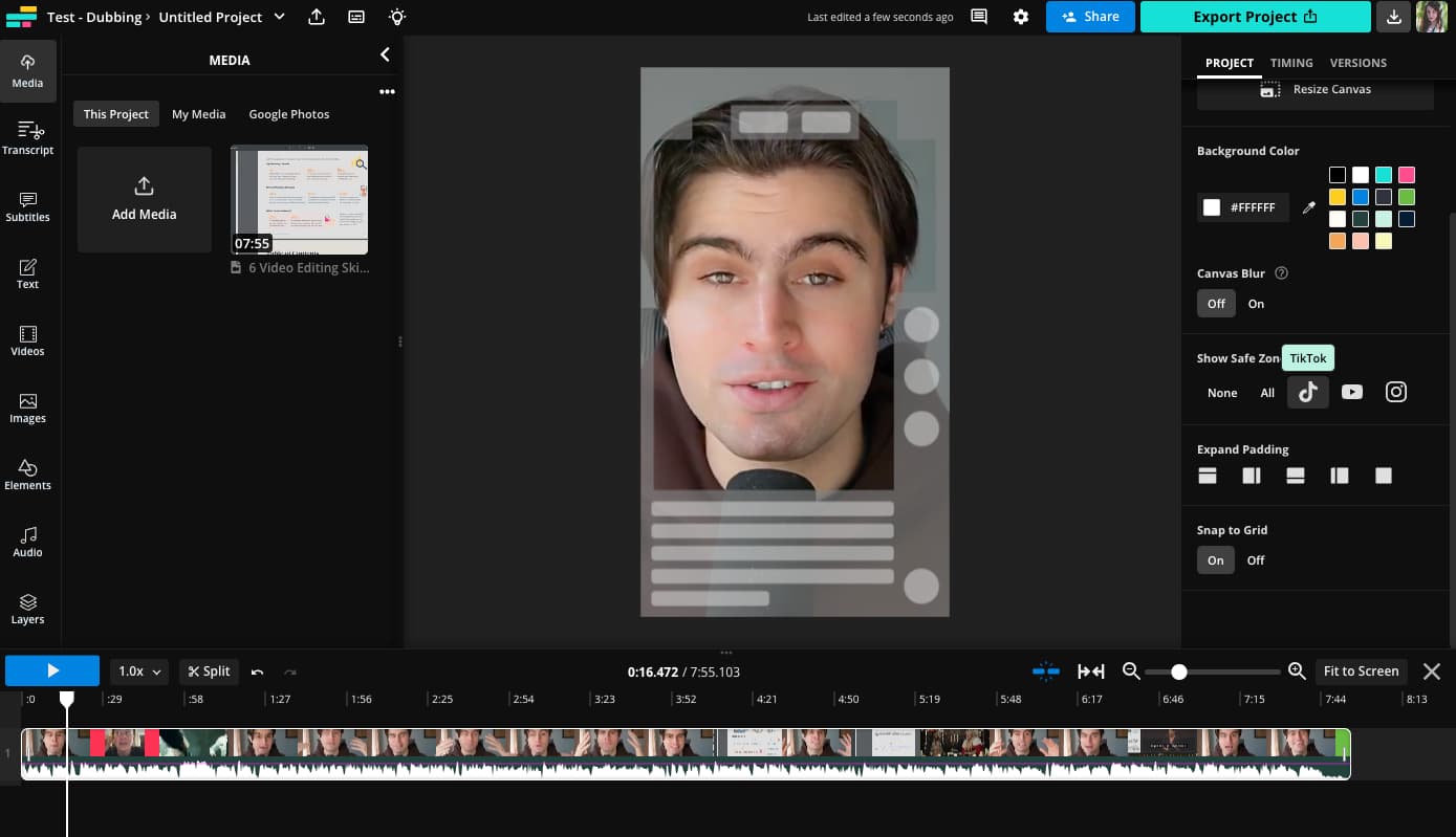 Cropped video with TikTok safe zone overlay applied