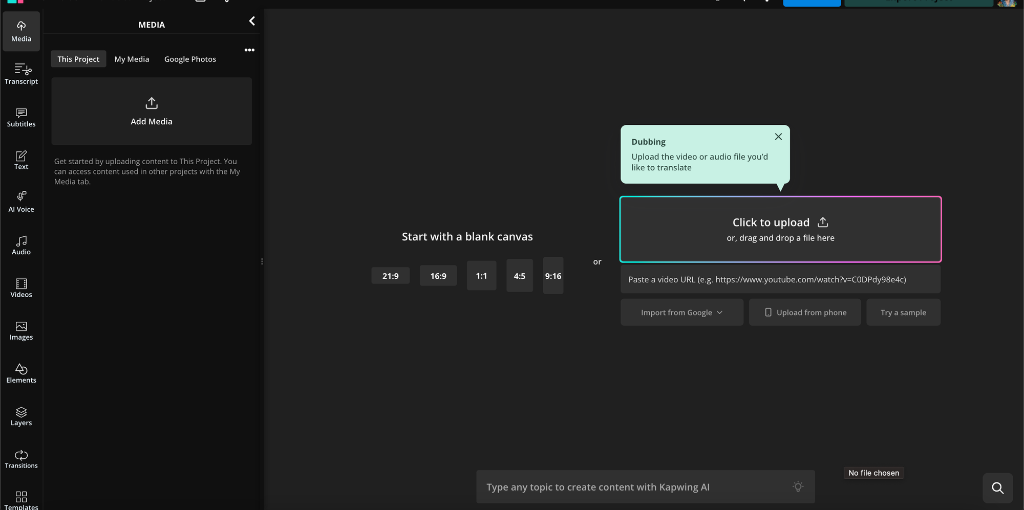 Begin by uploading your video to Kapwing.