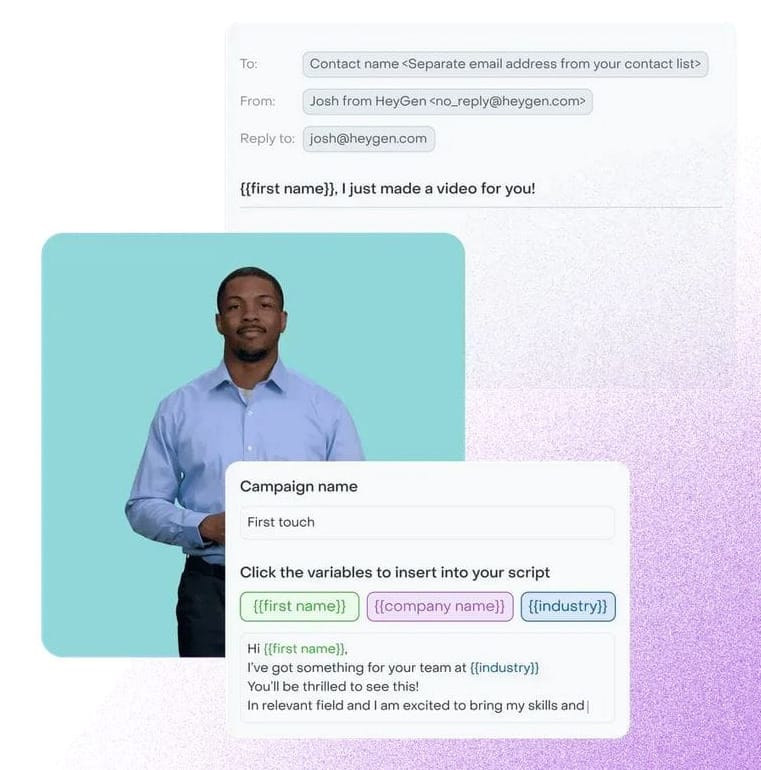 HeyGen generated avatar with conversation guide shown above.