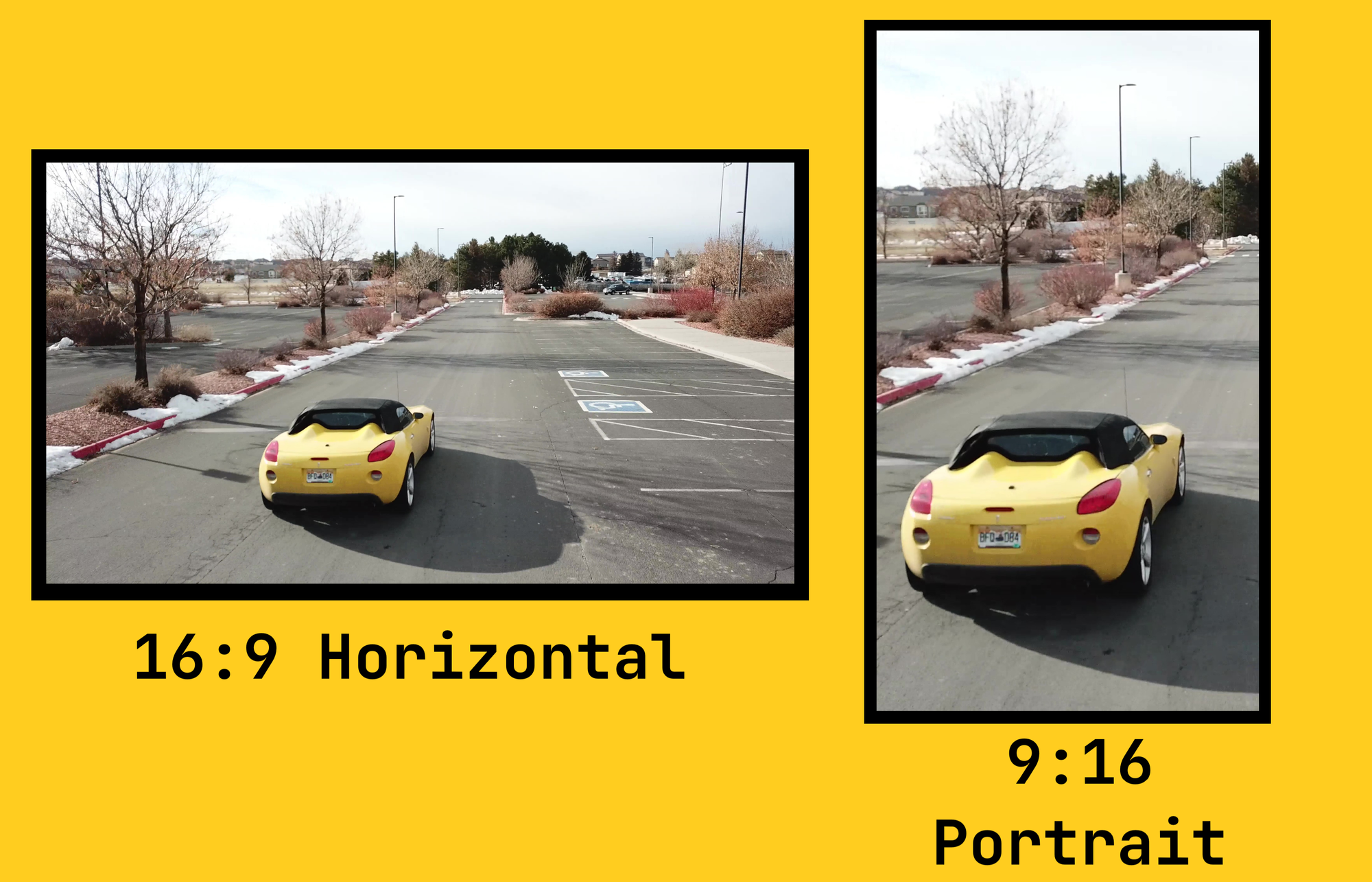 Comparison of 16:9 horizontal aspect ratio and 9:16 vertical aspect ratio.