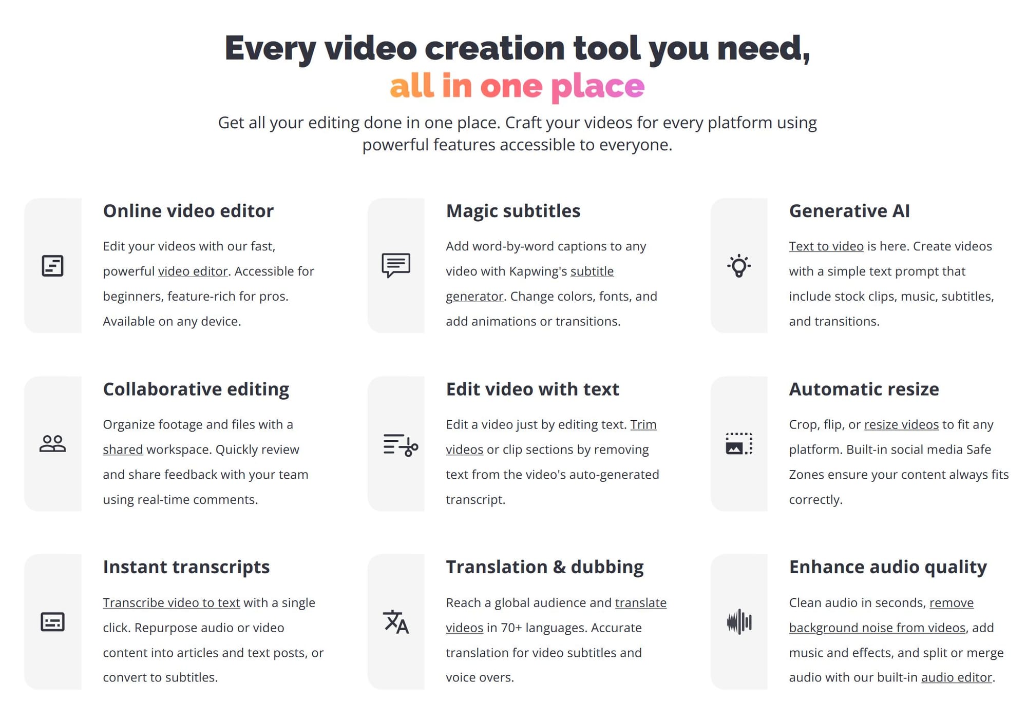 Kapwing's AI and video editing tools displayed.