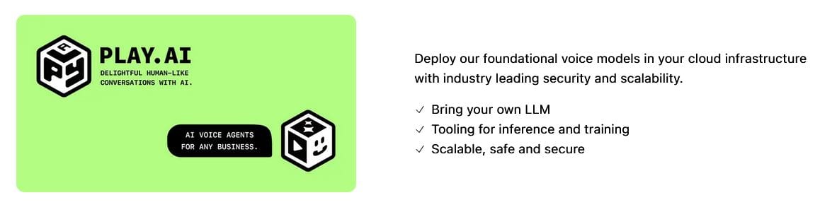 Image from play.ai's website showing their API integration options. 