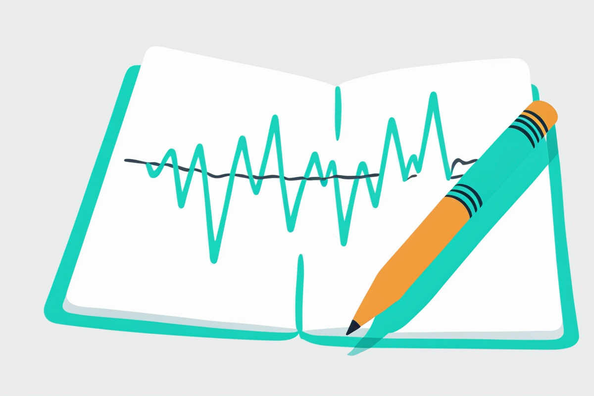 An animated image of a pencil and a diary