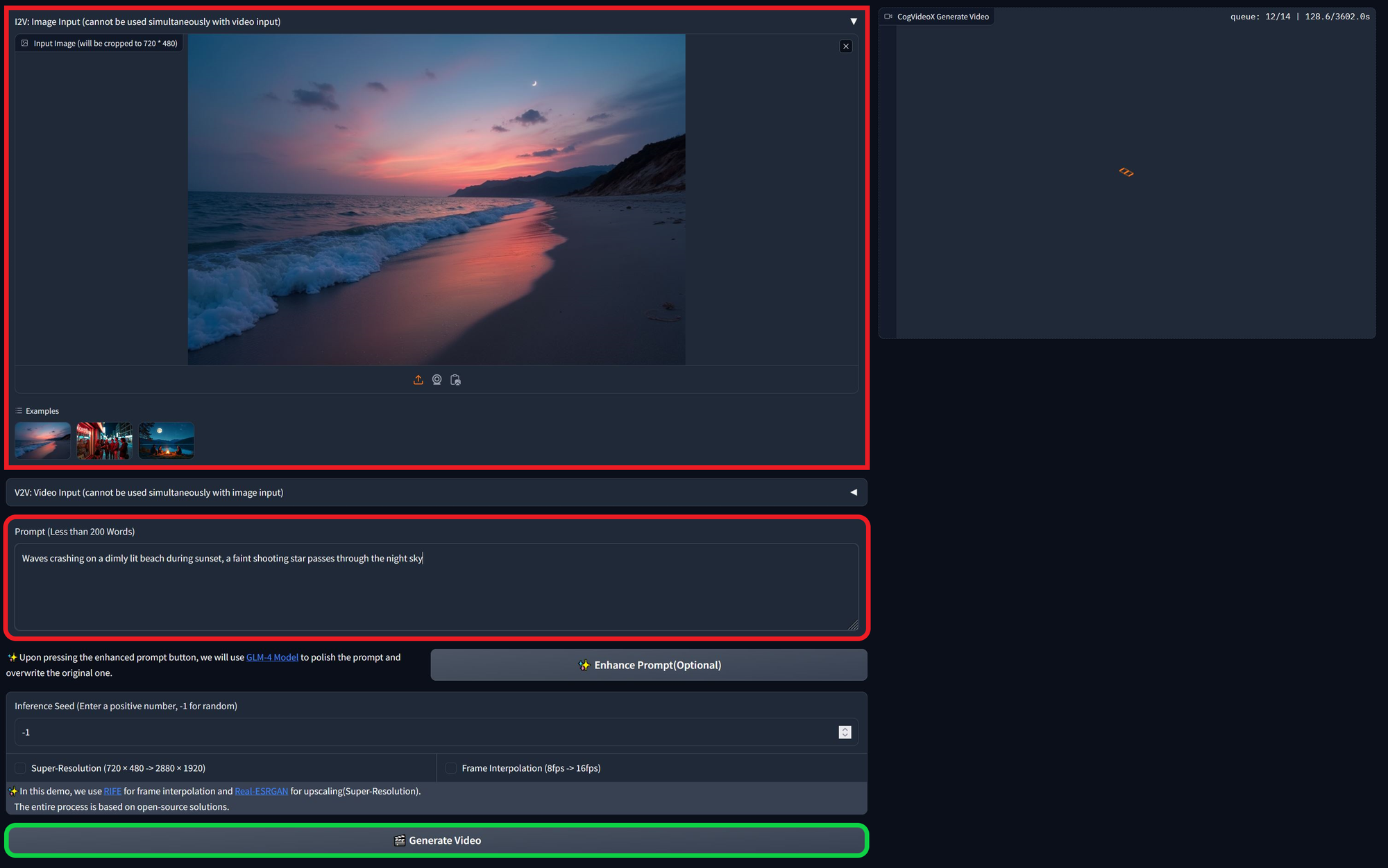 Goku image-to-video generation screen. 