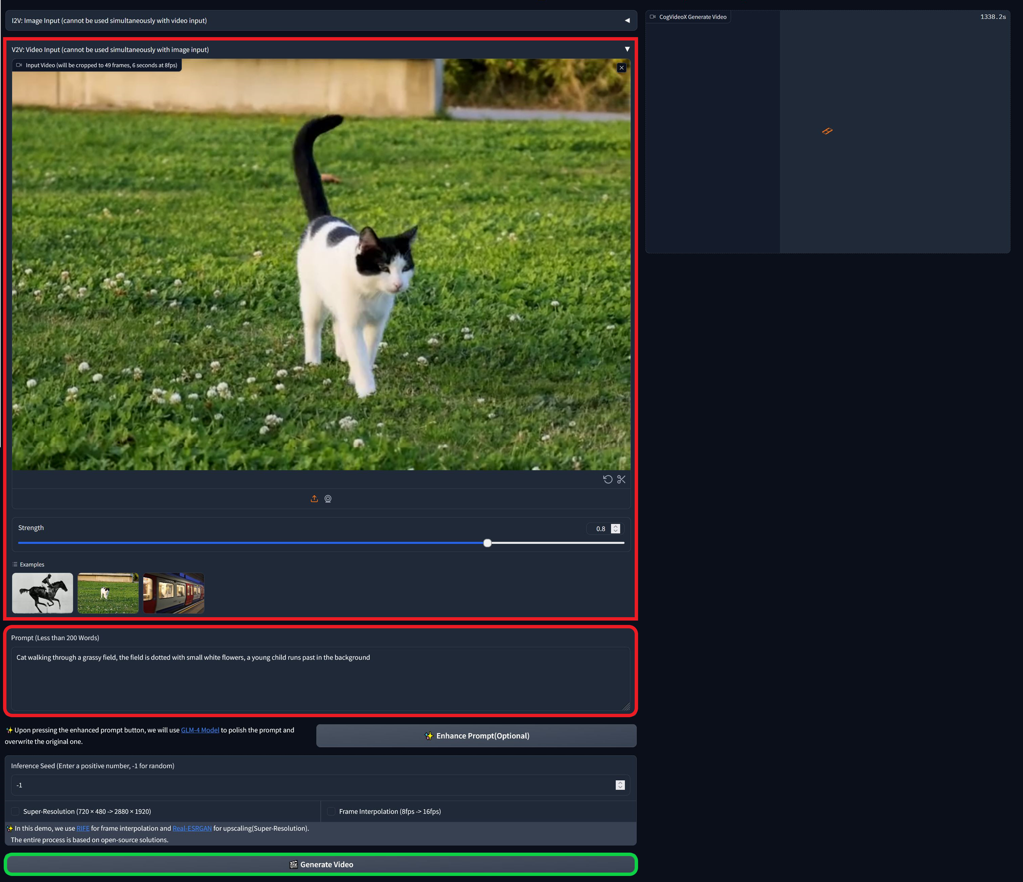 Goku video-to-video generation screen.