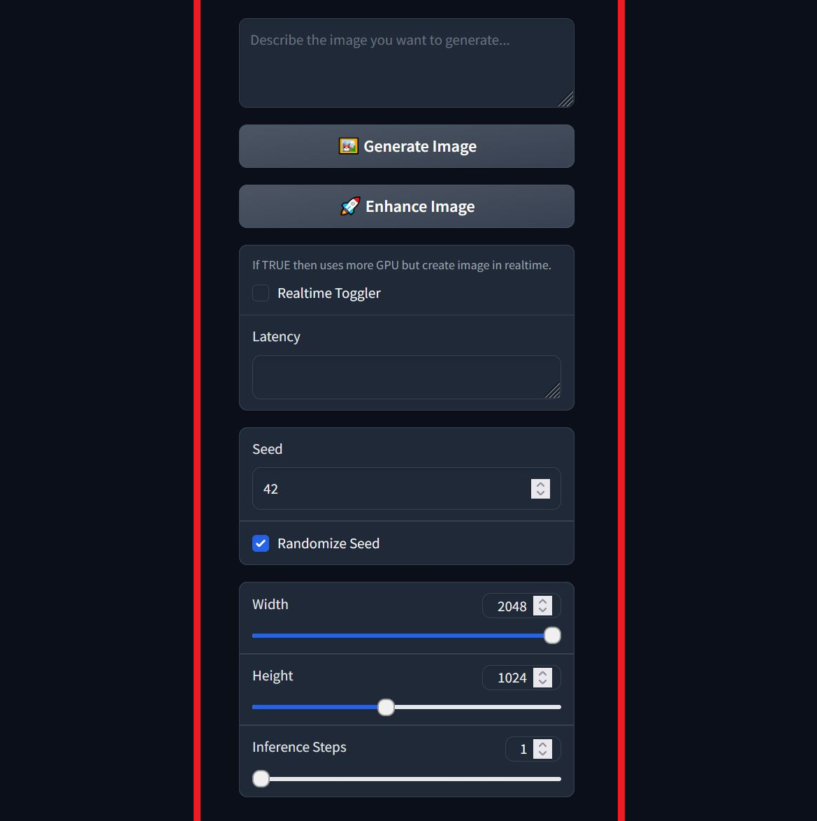 Flux image generator settings.