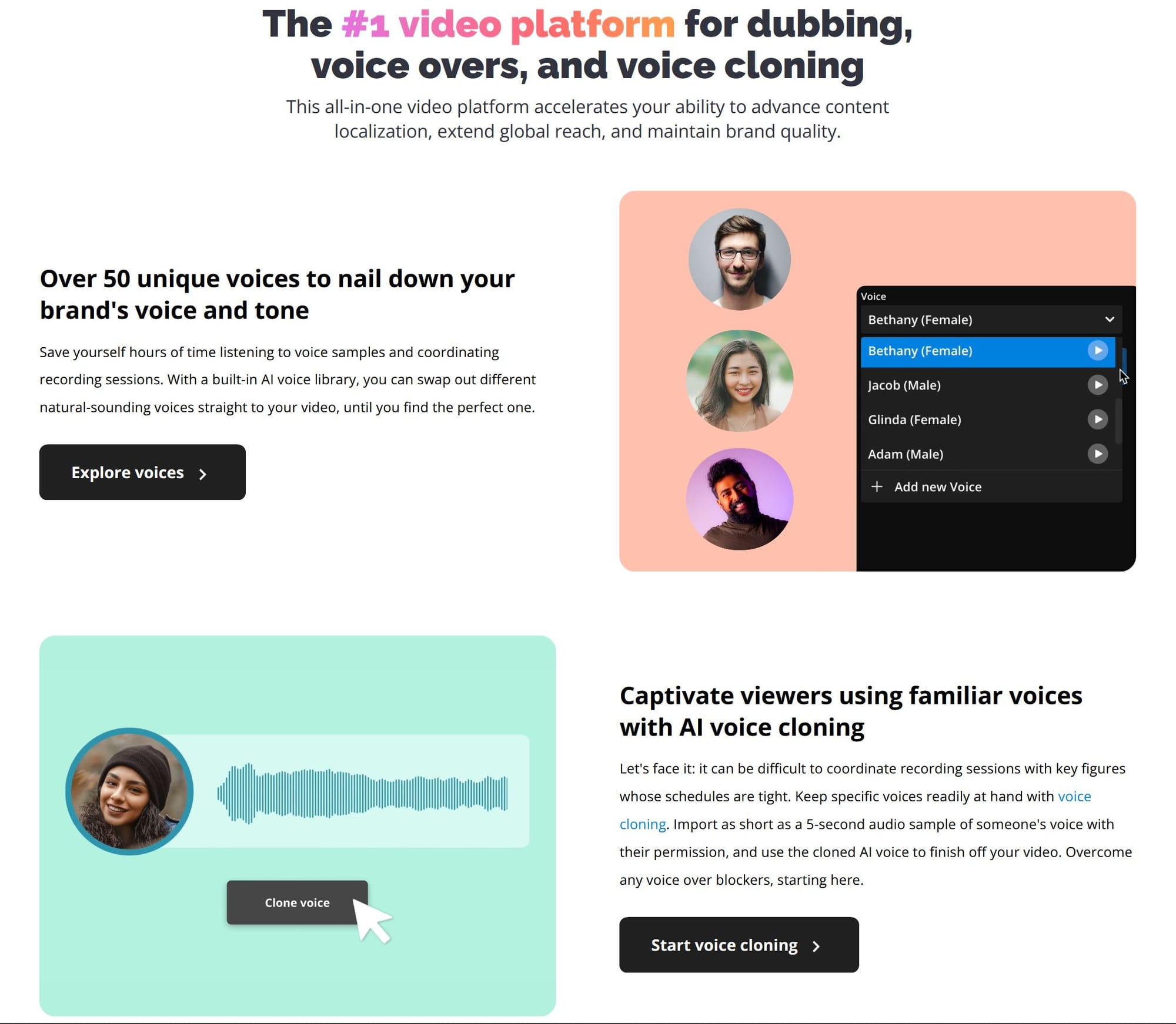 Graphic from Kapwing's website showing voice cloning and AI dubbing options. 