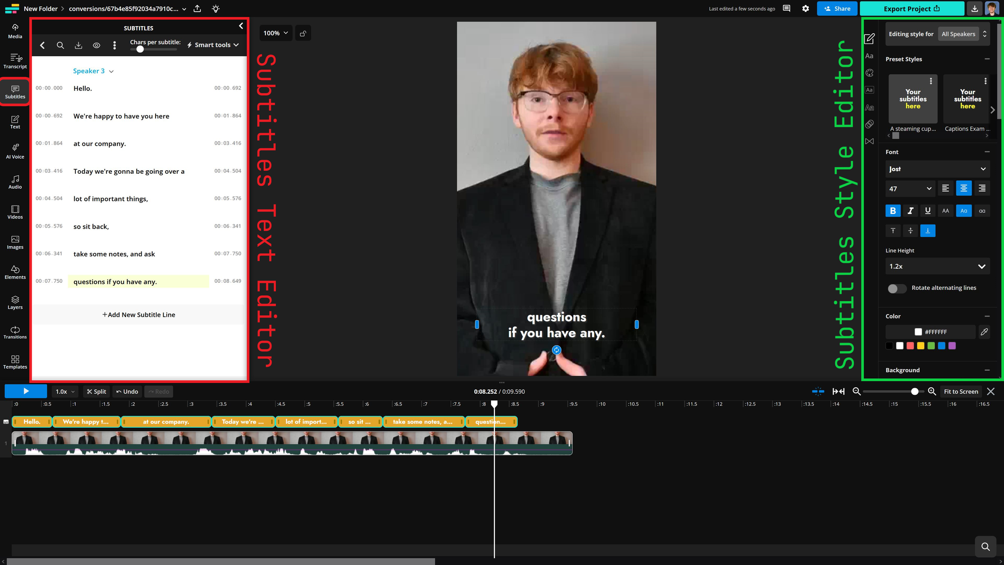 Kapwing desktop captions editor.