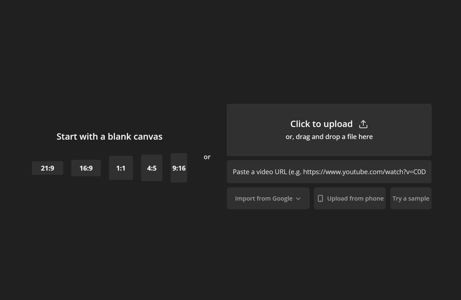 Kapwing media upload screen. 