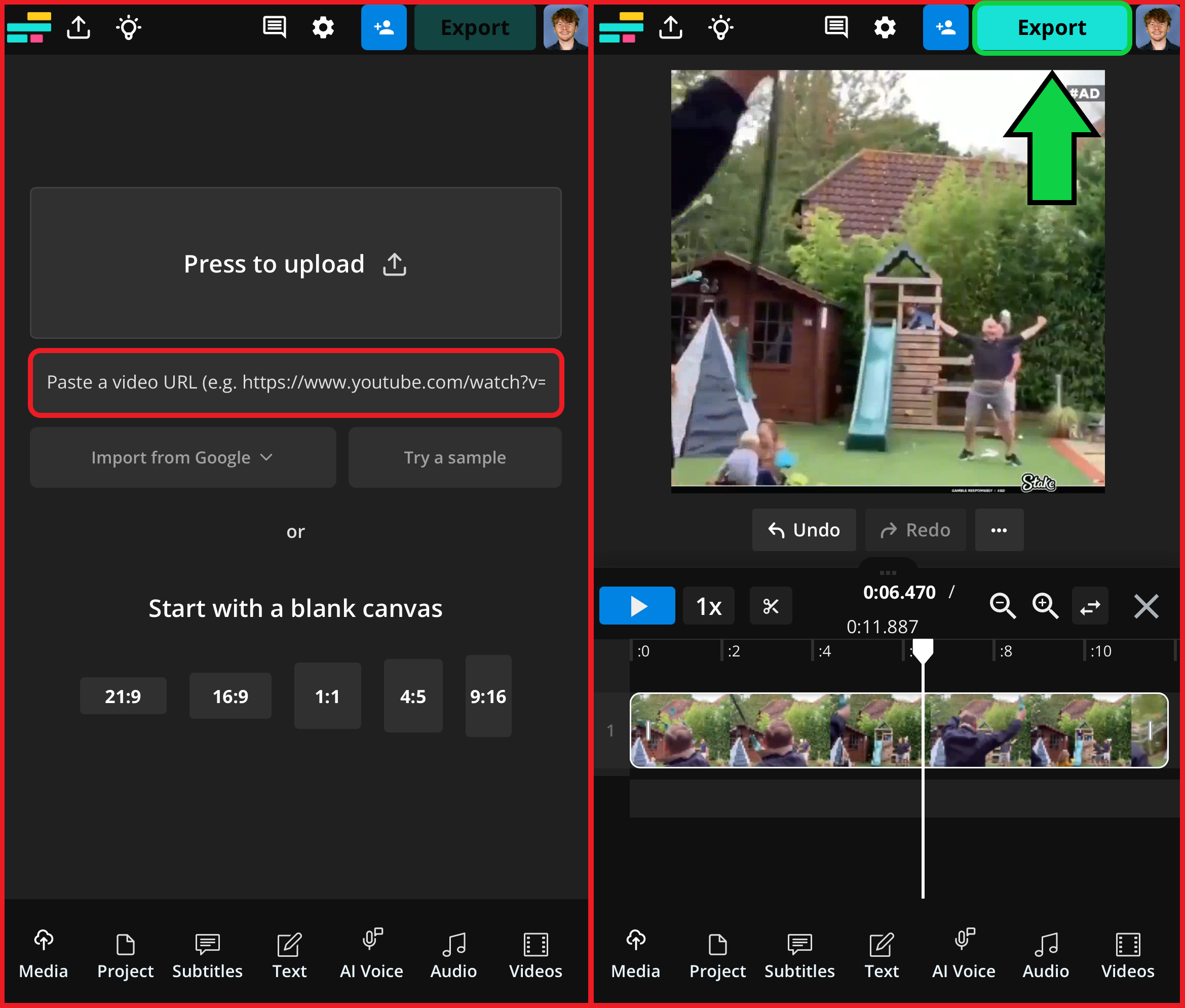 Kapwing mobile interface showing how to download X videos for free. 