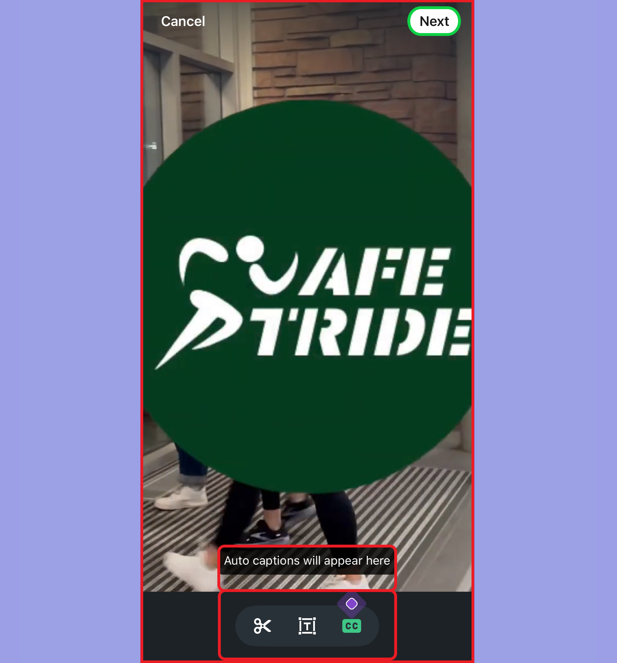 LinkedIn video editor highlighting editing tools like automatic captions. 