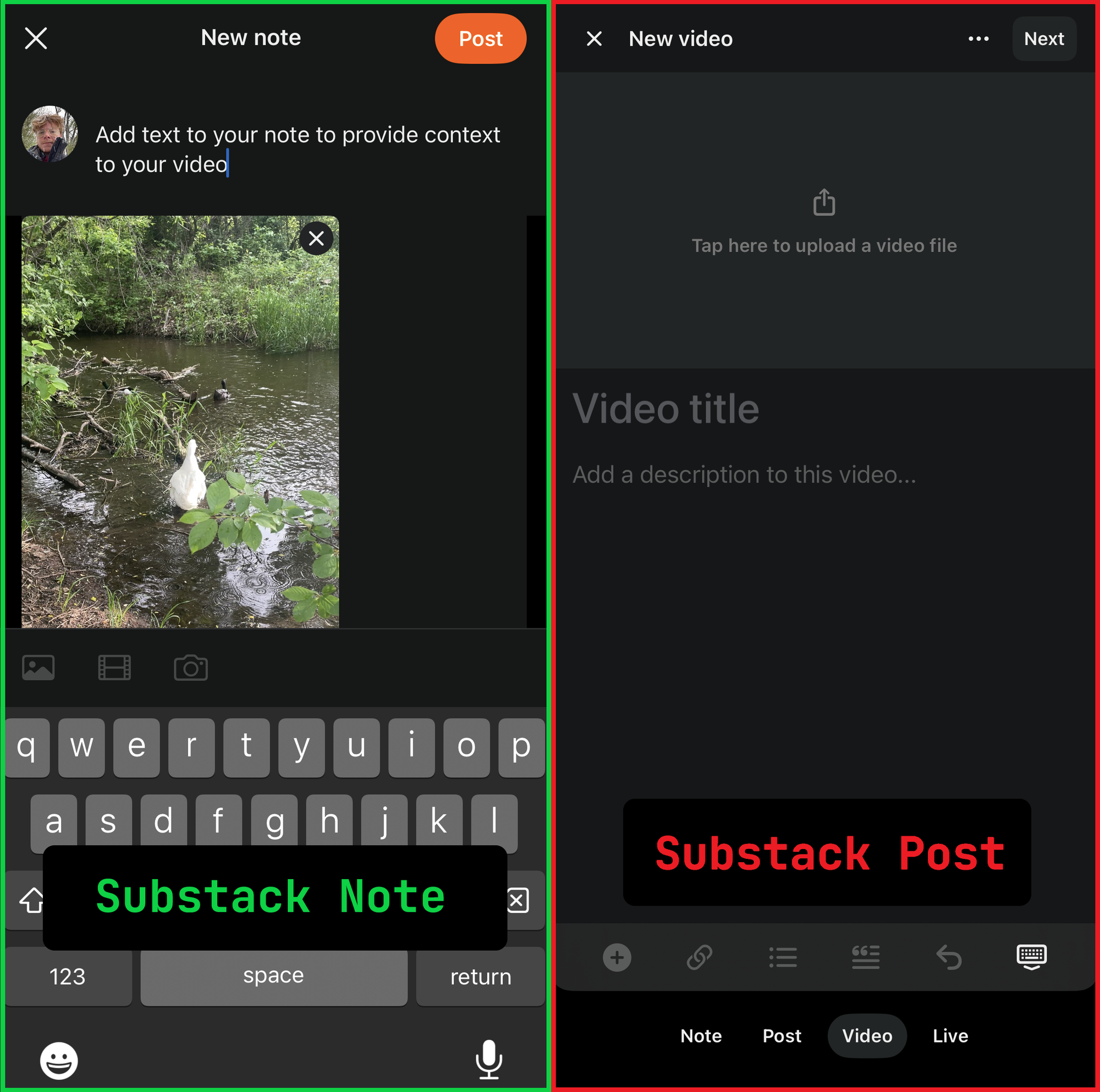 Comparison between video notes and posts on Substack.