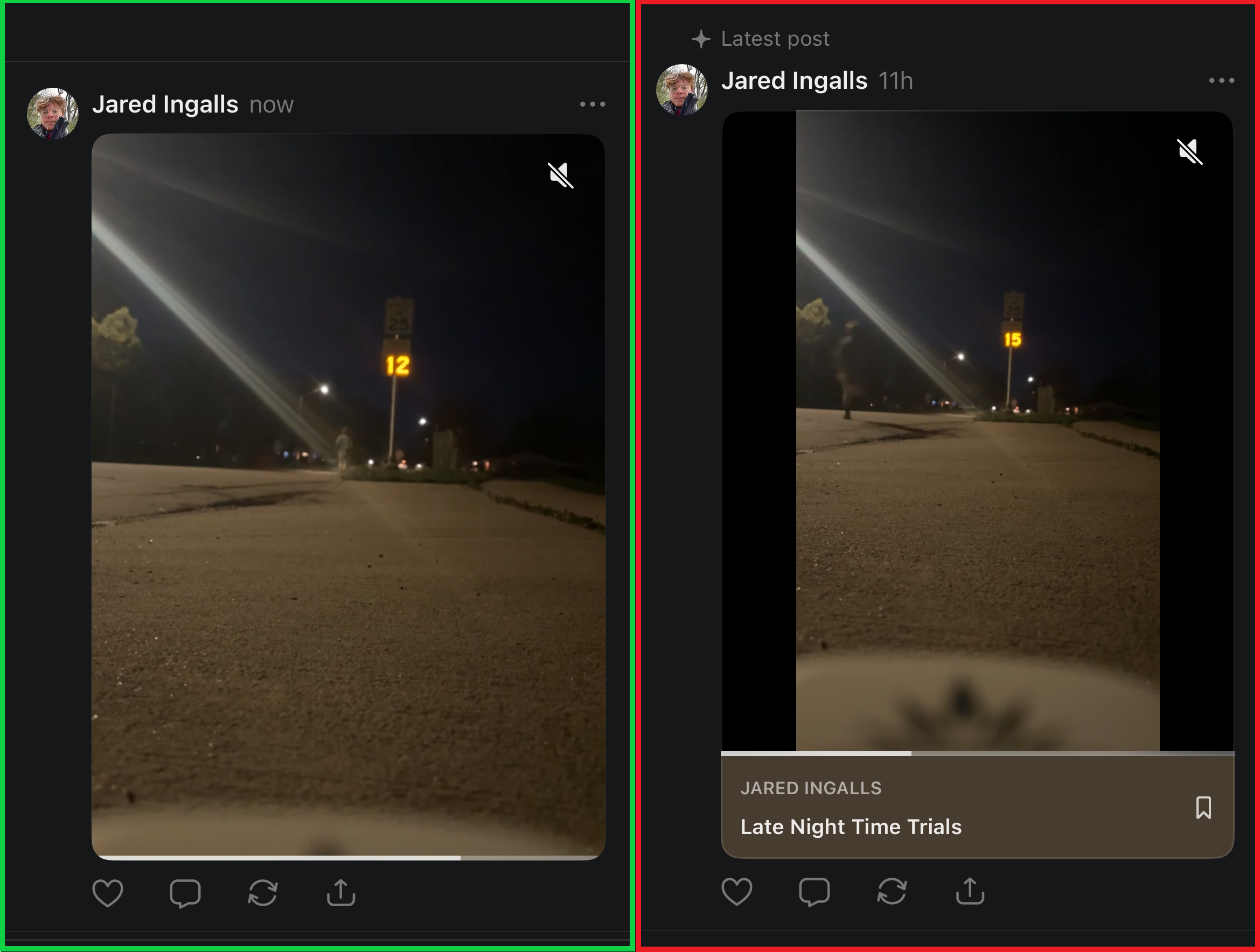 Side-by-side image comparing Substack video notes and posts. 