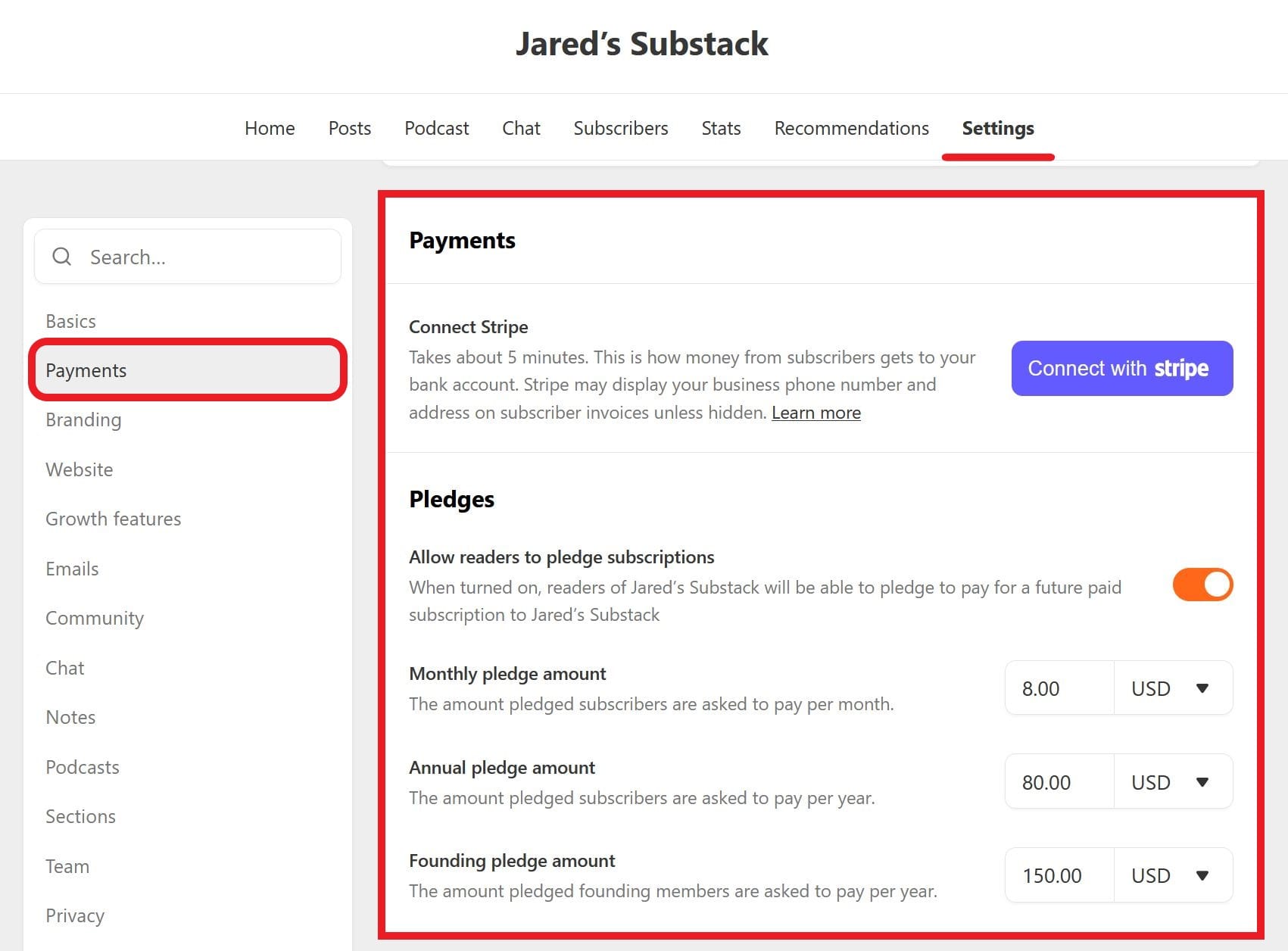 Substack subscription pricing screen. 