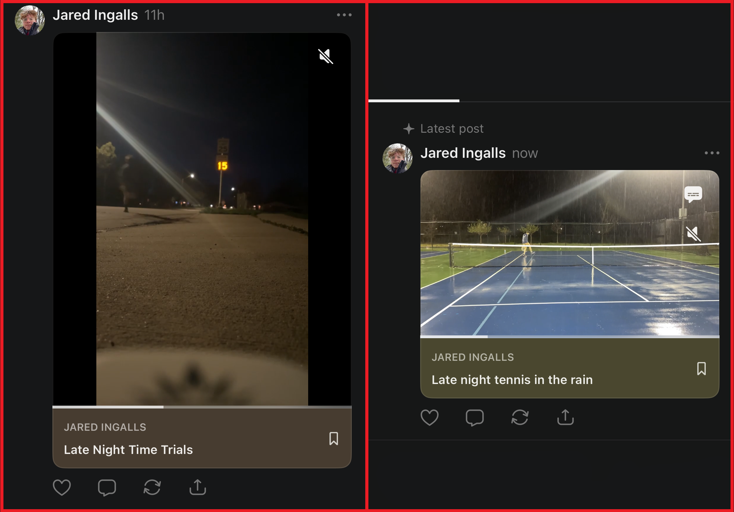 Side-by-side image comparing Substack video post aspect ratios in the main feed. 