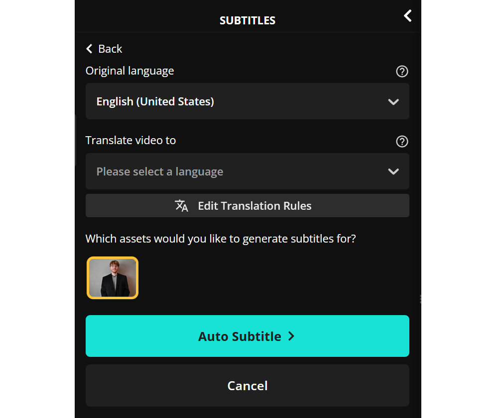 Automatic caption configuration menu