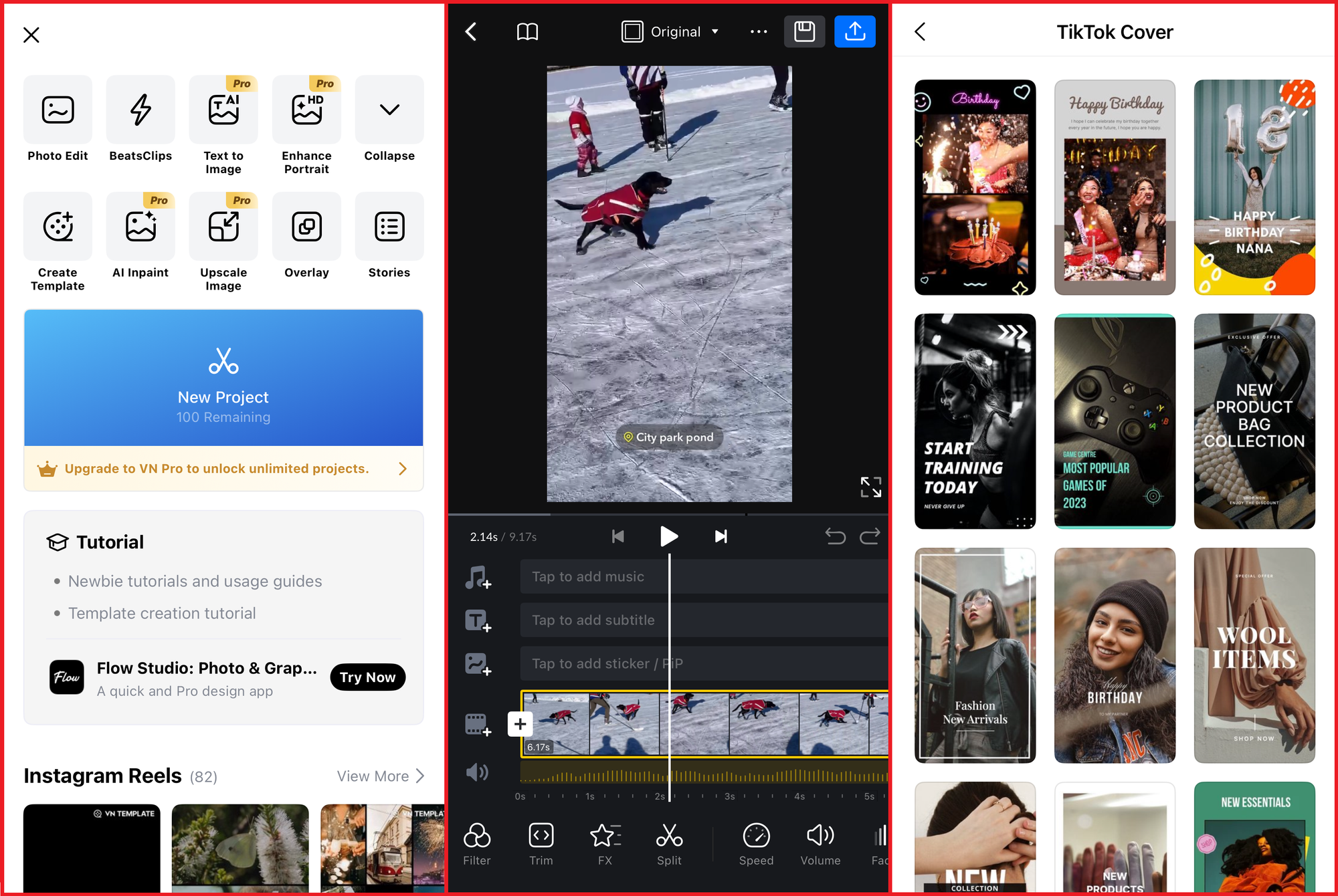 VlogNow mobile interface displaying the similarities between it and CapCut. 