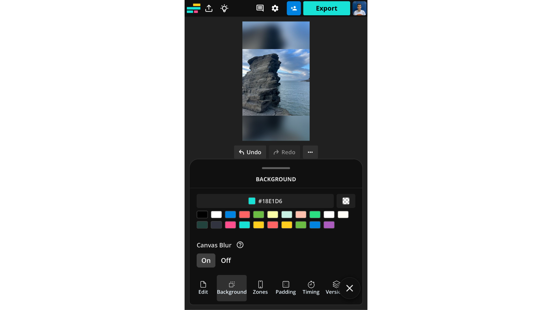 The background color options on Kapwing for iPhone