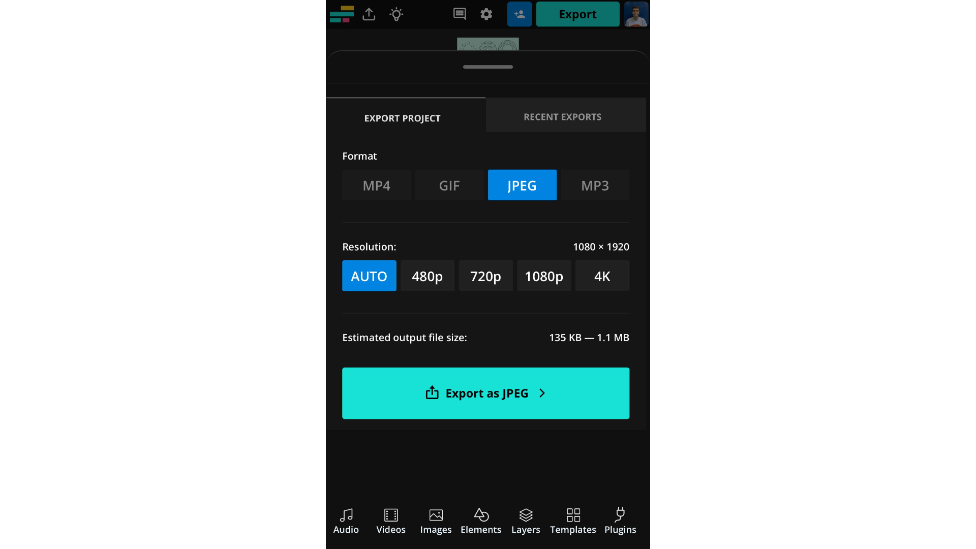 Kapwing's image export options