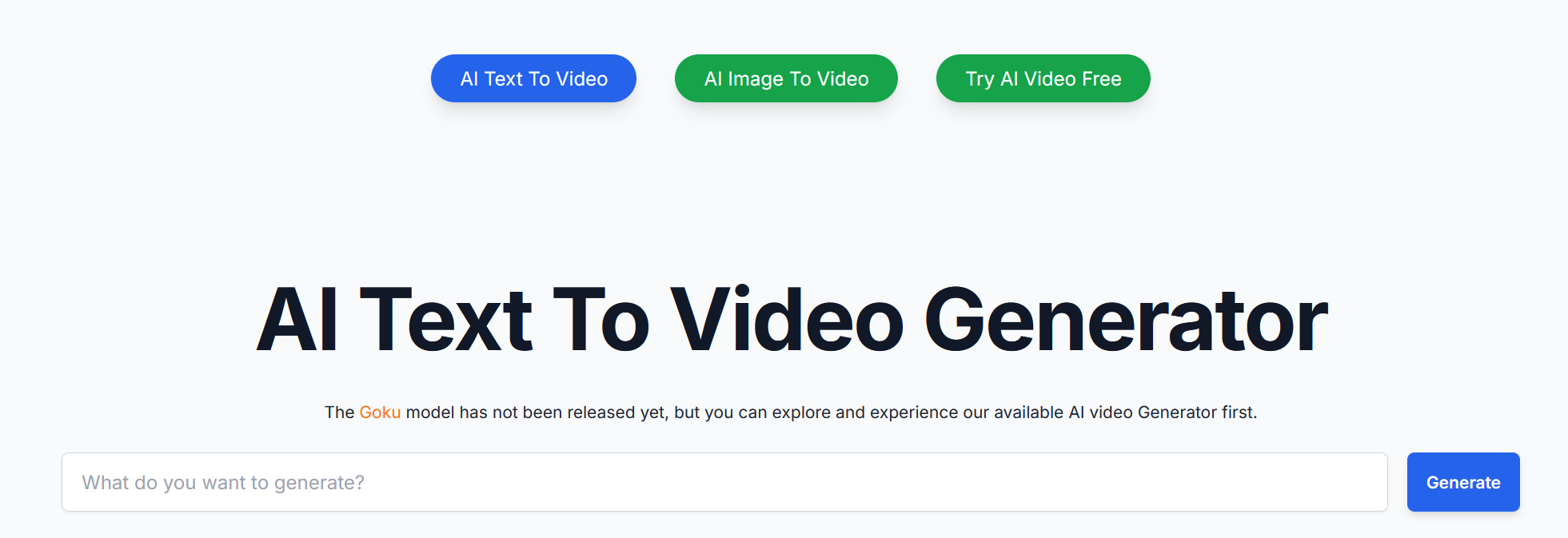 Goku AI video generator access screen. 