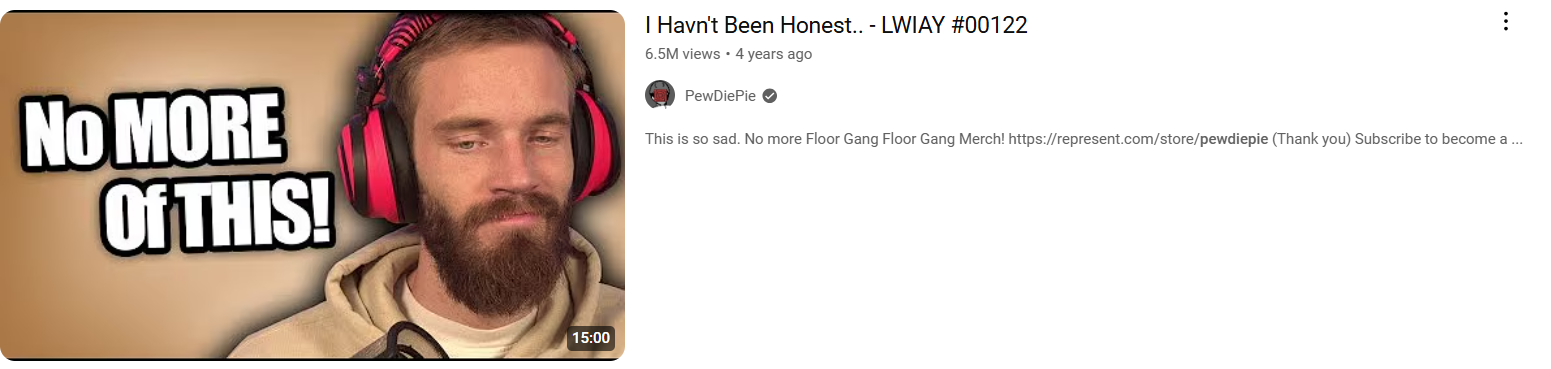 A custom PewDiePie thumbnail that reads "No more of this!", written in Impact font