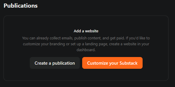 Substack publication creation process. 