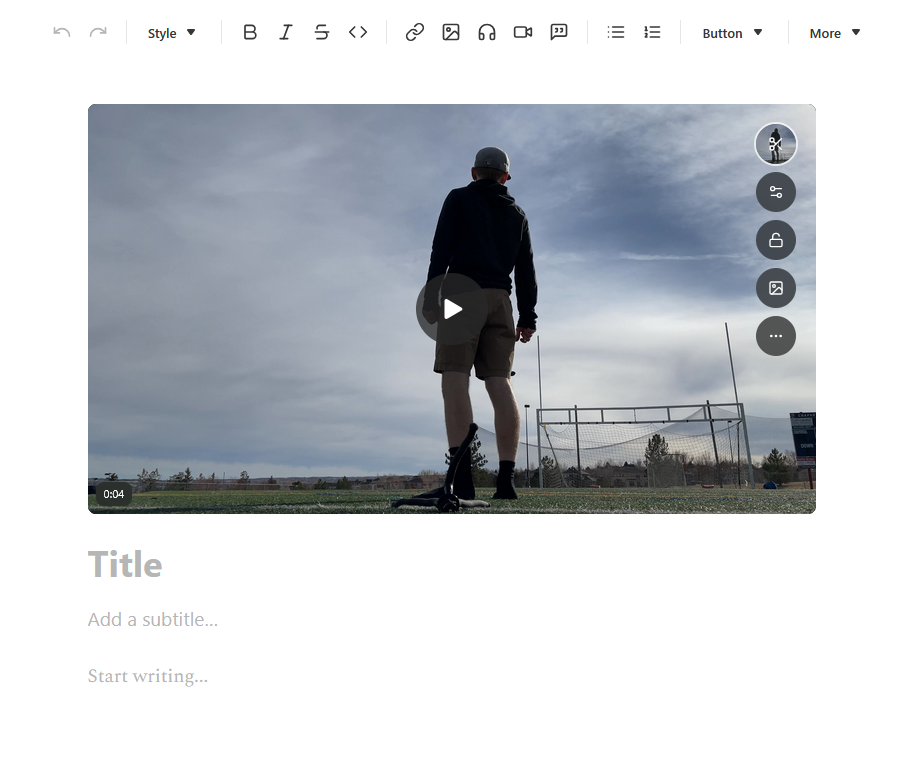 Example video post on Substack's desktop editor. 