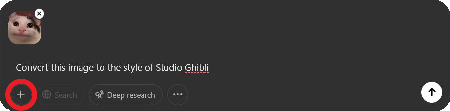 Guide showing how to attach images for converting using ChatGPT
